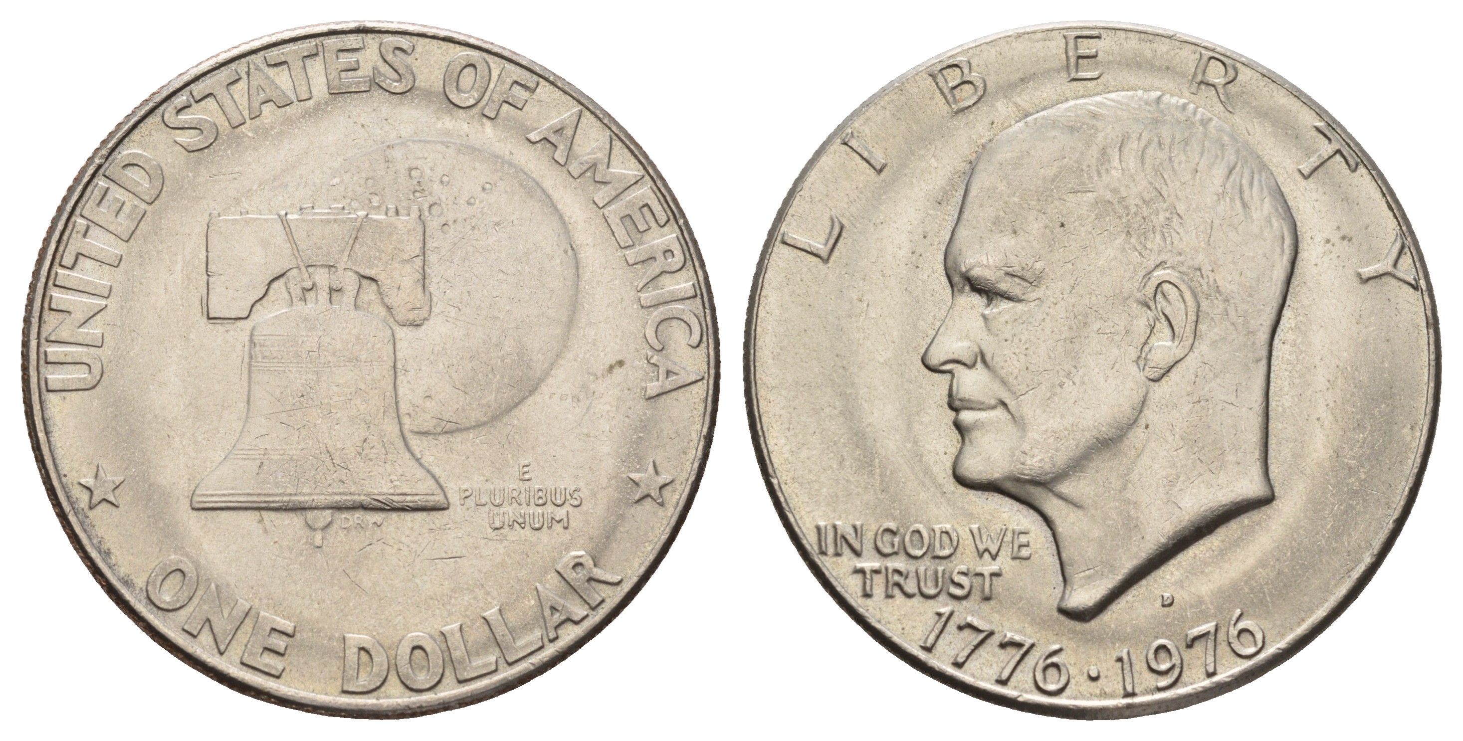 США 1 доллар 1976 D, Президент Эйзенхауэр, 200 лет независимости США, Тип 1 — Печатные буквы KM 206 медь плакированная медно-никелем 11-154-11