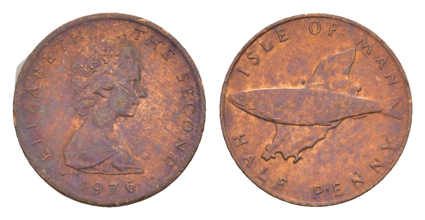 Остров Мэн 1/2 пенни 1976 PM, Елизавета II (1952-2022) KM 32 бронза 4655-924