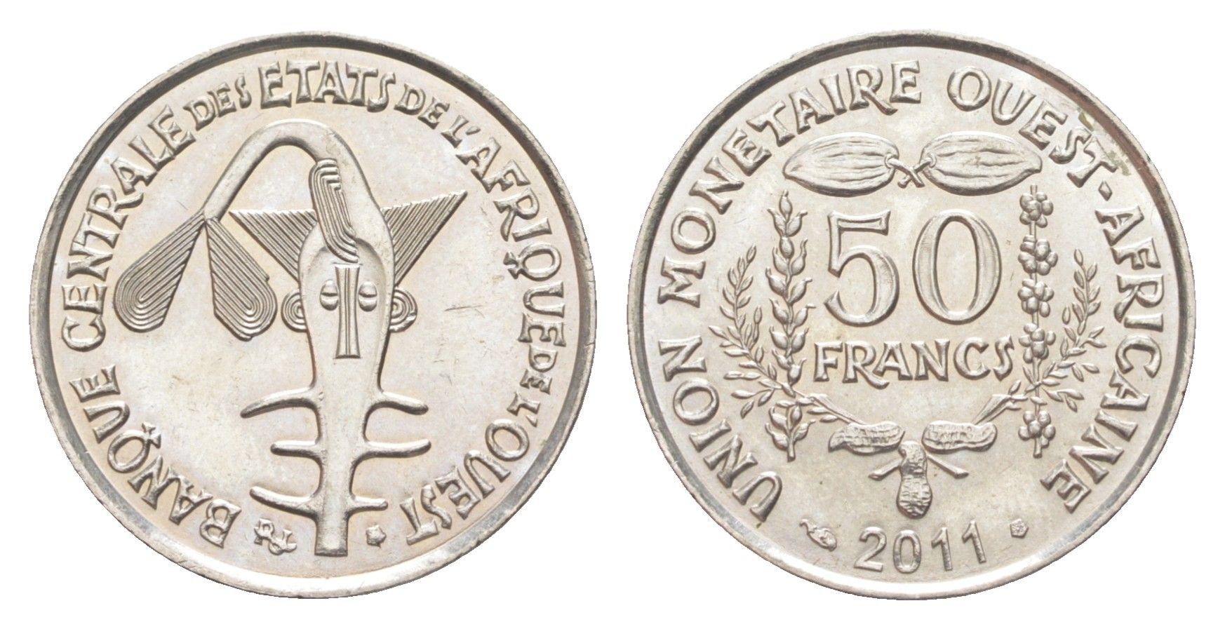 Западная Африка (BCEAO) 50 франков 2011 KM 6 медно-никель UNC 4651-914
