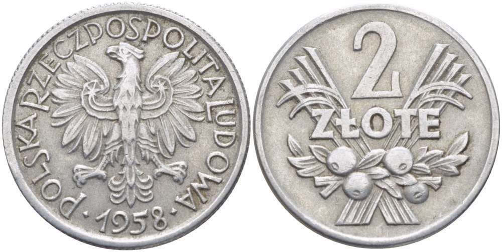 Польша 2 злотых 1958 MW KM 46, Parchimowicz 216a алюминий 114-1145