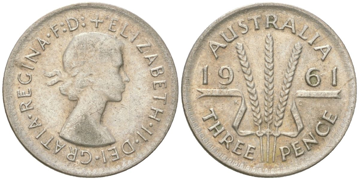 Австралия 3 пенса 1961 Елизавета II (1952-2022) KM 57 серебро 4621-1266