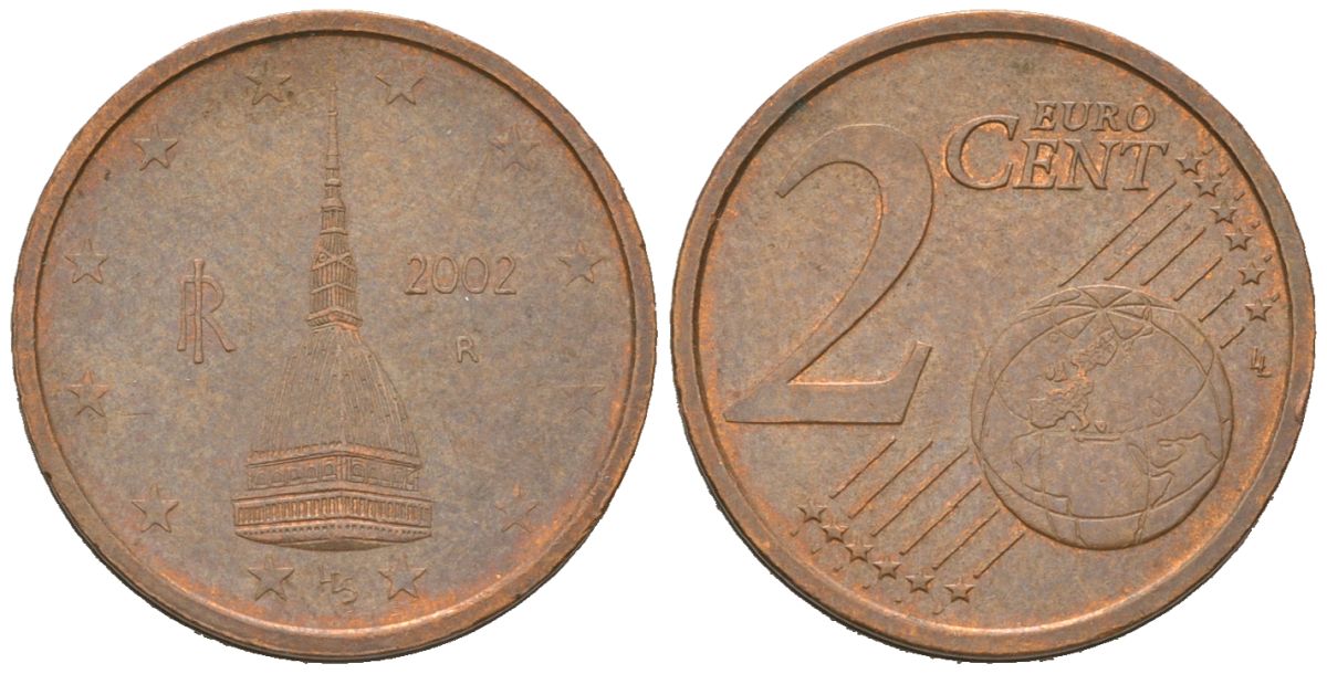Италия 2 евроцента 2002 R KM 211 сталь плакированная медью 4532-1066