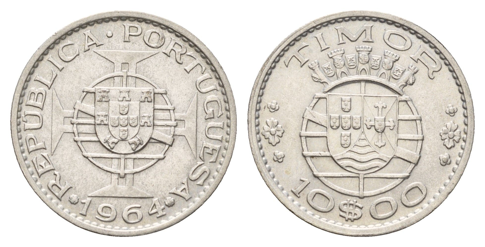 Португальский Тимор 10 эскудо 1964 год-тип KM 16 серебро 4671-835
