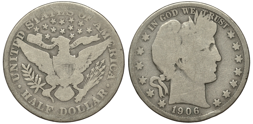США 1/2 доллара (50 центов) 1906 барбер, Barber KM 116 серебро 1517-1545