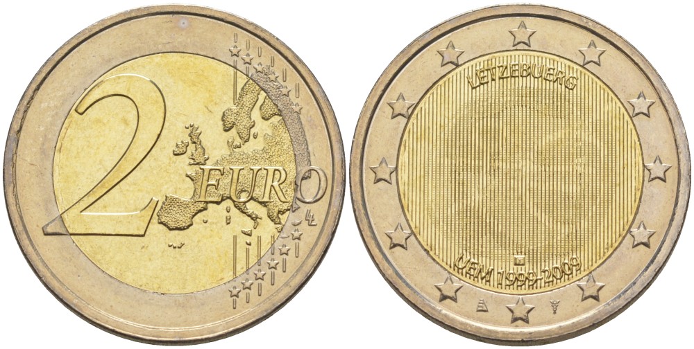 Люксембург 2 евро 2009 10 лет монетарной политики ЕС (EMU) и введения евро KM 107 биметалл UNC 4111-626