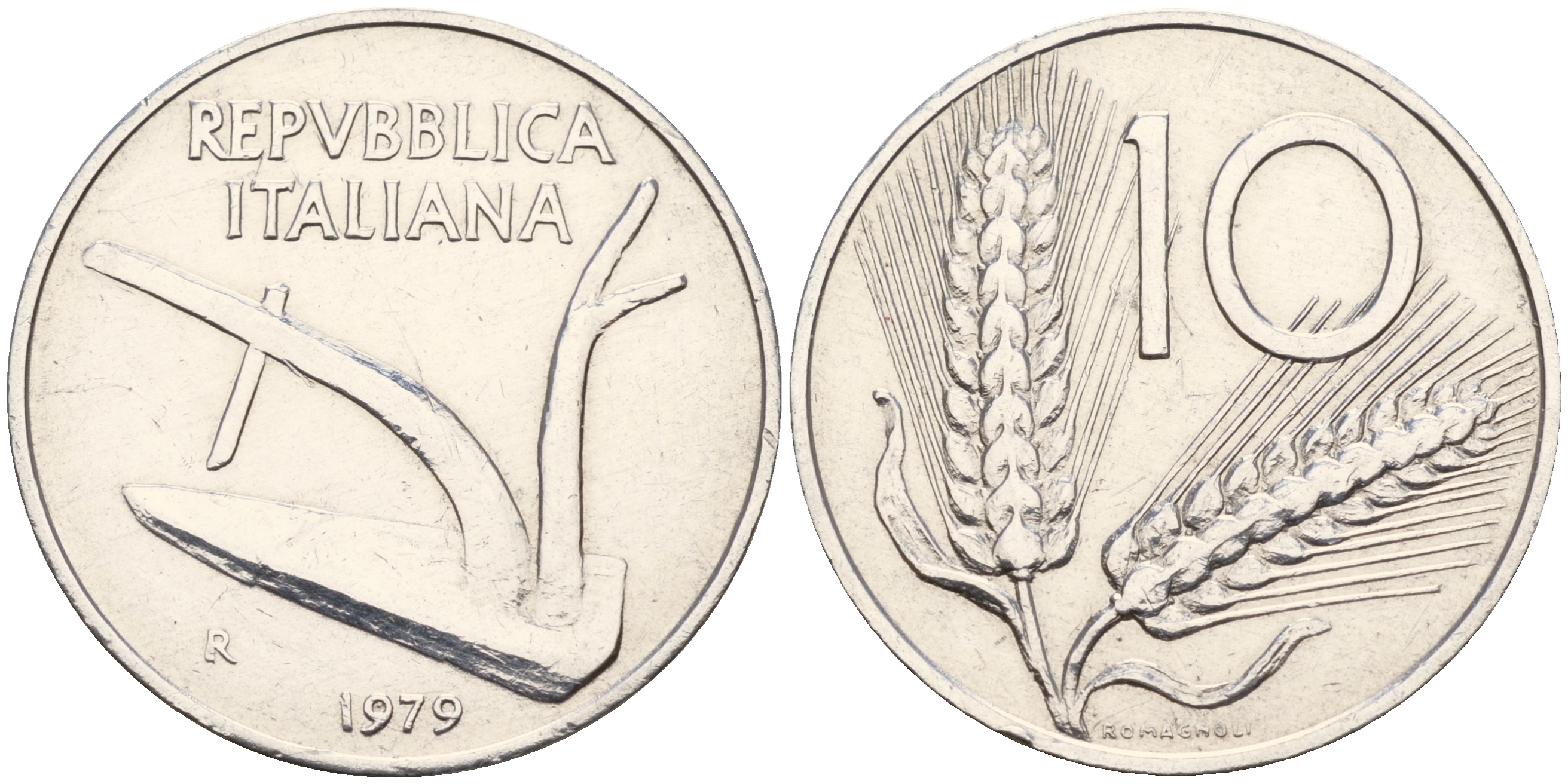 Италия 10 лир 1979 R, плуг KM 93 алюминий 4595-345