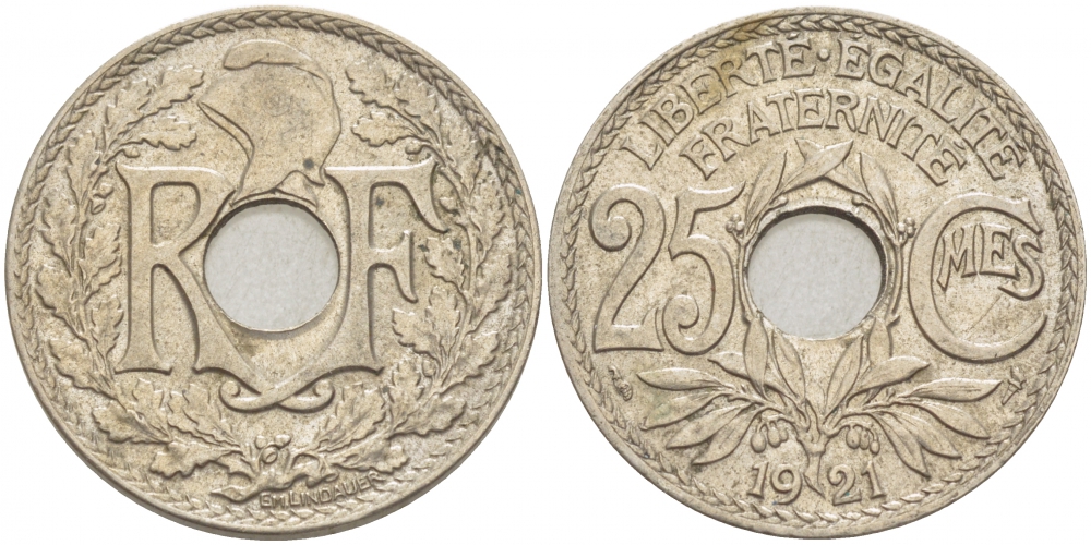ФРАНЦИЯ 25 САНТИМОВ 1921 KM 867а медно-никель 4402-823