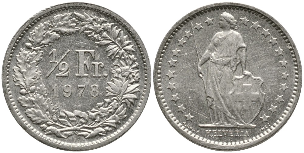 Швейцария 1/2 франка 1978 KM 23а.1 медно-никель 4528-561