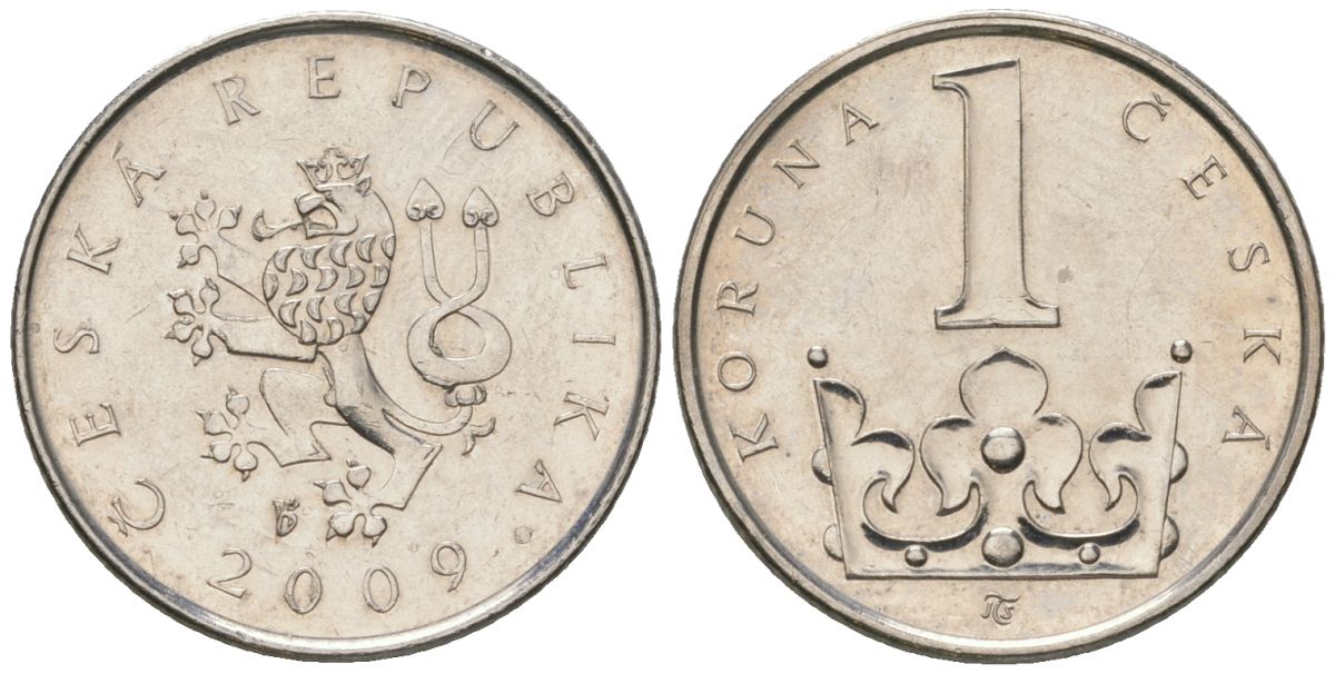 Чехия 1 крона 2009 b’ KM 7 сталь плакированная никелем aUNC 4516-364