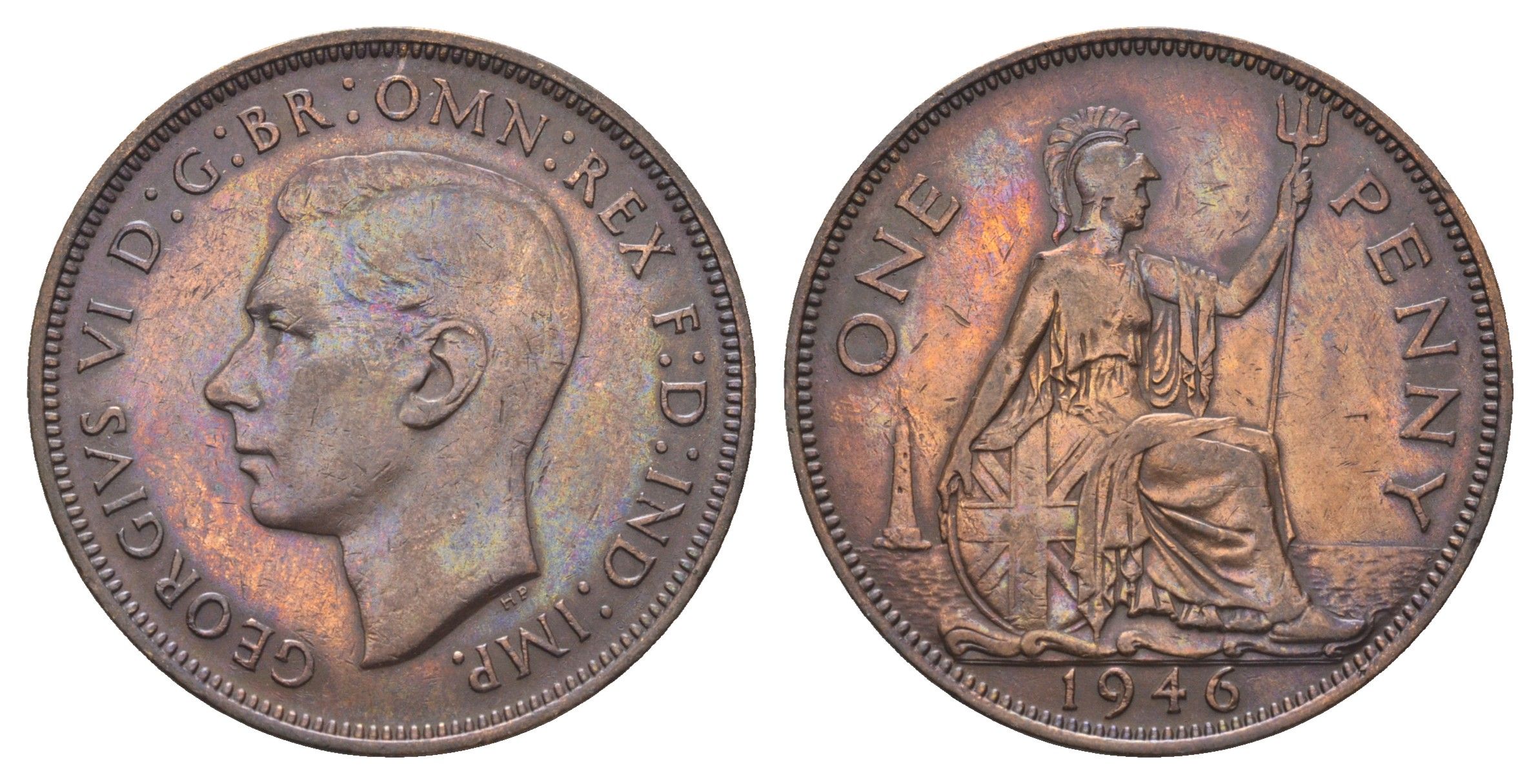 Великобритания 1 пенни 1946 Георг VI (1936-1952) KM 845, Spink 4114 бронза 4661-826