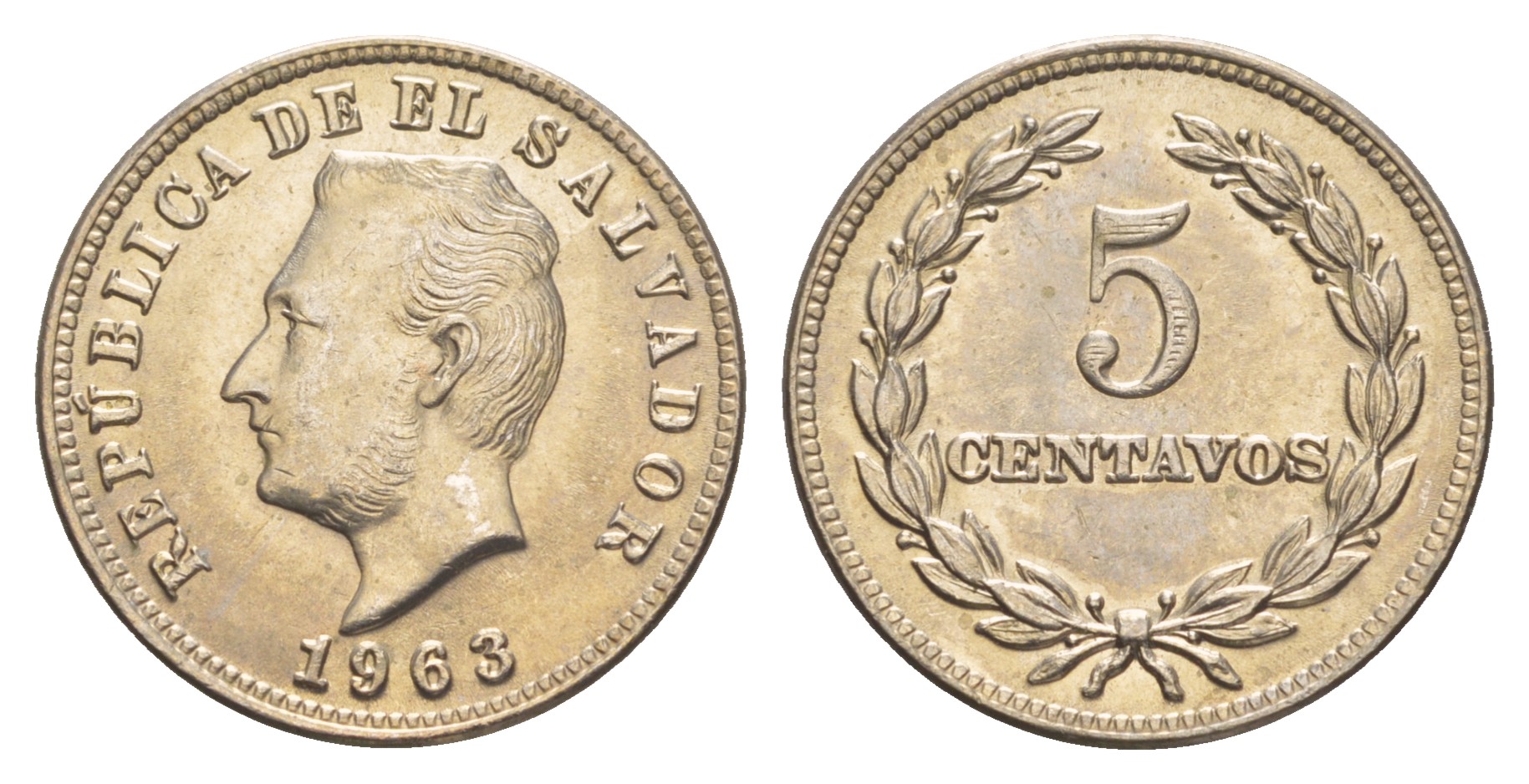 Сальвадор 5 сентаво 1963 Франсиско Морасан KM 134 медно-никель  UNC  M70-04