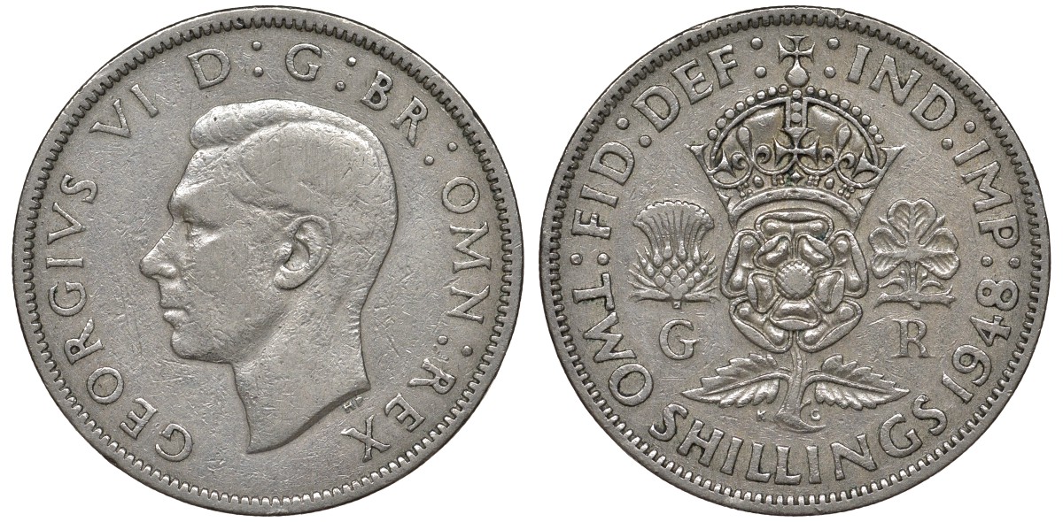 Великобритания 2 шиллинга (флорин) 1948 Георг VI (1936-1952) KM 865, Spink 4102 медно-никель 4131-522