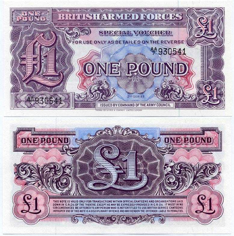 АНГЛИЯ 1 ФУНТ 1948 ДЛЯ ВООРУЖЕННЫХ СИЛ, 2 СЕРИЯ, TDLR Pick M 22a бумага UNC (ПРЕСС) 7375-28-3-1