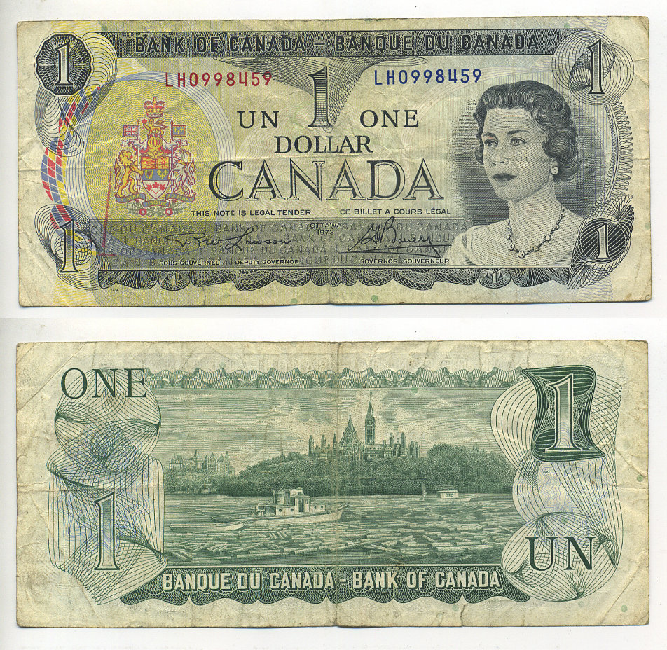 Канада 1 доллар 1973 Елизавета II (1952- ), здание парламента на реке Оттава, Lawson-Bouey, серии 2 буквы Pick 85 a (1)  бумага 7548-39-3