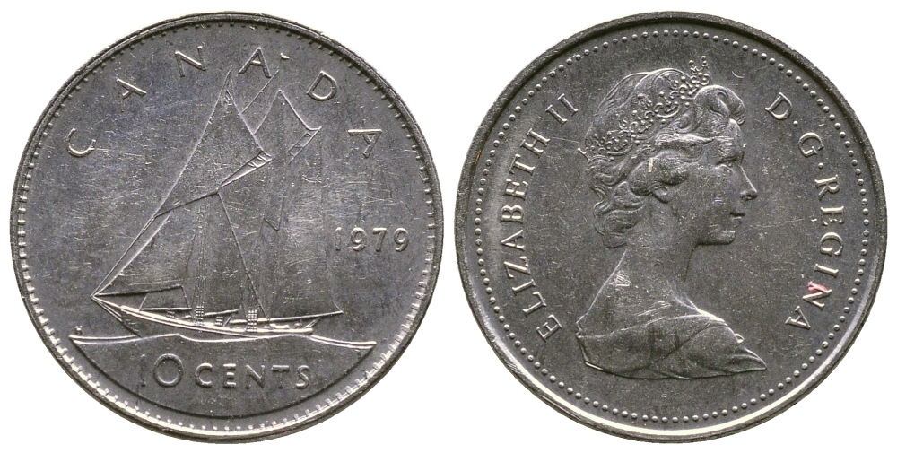 Канада 10 центов 1979 Елизавета II (1952-2022), парусник KM 77.2 никель 4175-747