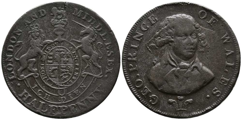 Великобритания 1/2 пенни ND (1794) Миддлсекс - Национальная серия - принц Уэльский Dalton & Hamer 952 медь 1518-331