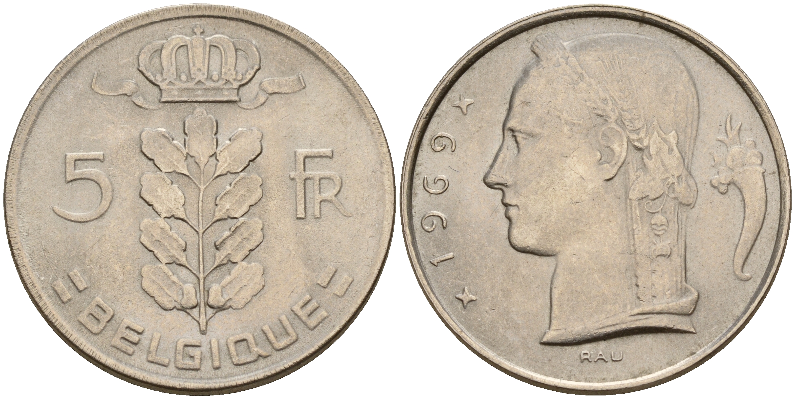 Бельгия 5 франков 1969 Belgique KM 134.1 медно-никель  UNC  4187-234