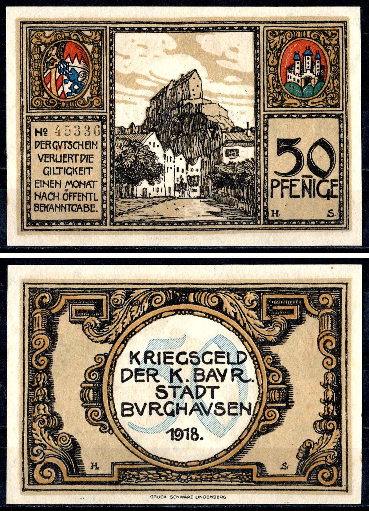 Бургхаузен 50 пфеннигов 1918 Mehl Grabowski B105.3 бумага UNC (пресс) 7555-41-3-2