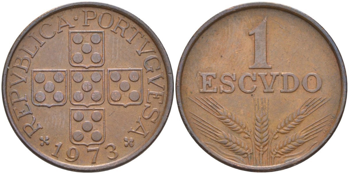 Португалия 1 эскудо 1973 KM 597 бронза 219-934