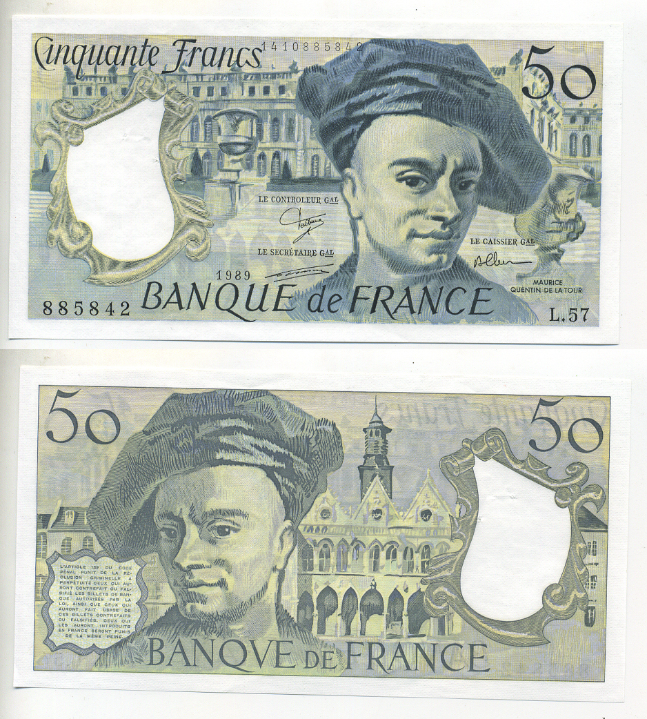 ФРАНЦИЯ 50 ФРАНКОВ 1989 СТЕПЛЕР Pick 152d бумага aUNC 7552-11-1