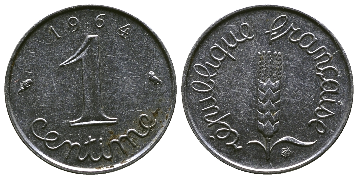 ФРАНЦИЯ 1 САНТИМ 1964 KM 928 хромированная сталь 4381-612