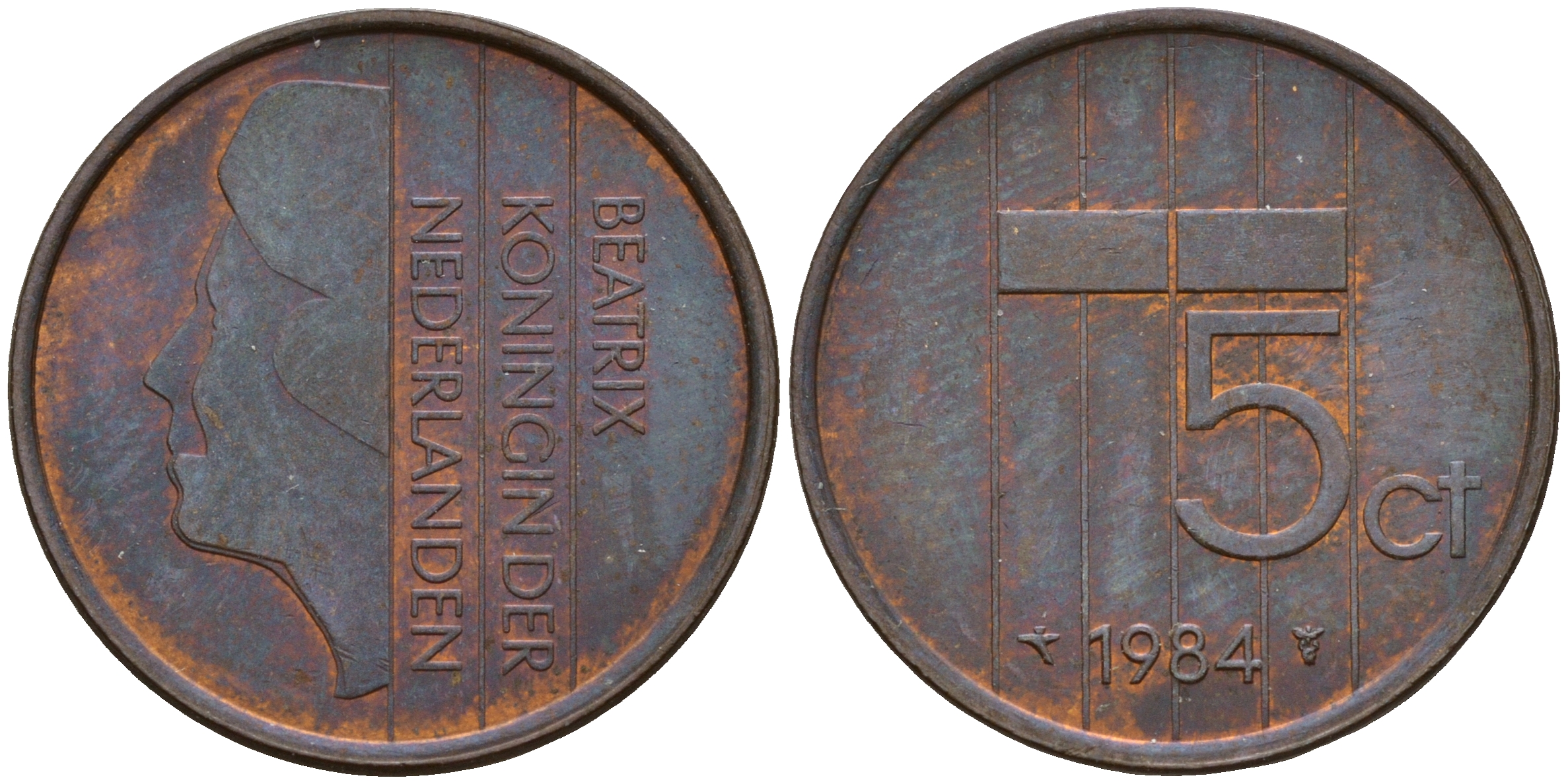 Нидерланды 5 центов 1984 Беатрикс KM 202 бронза    4598-1256