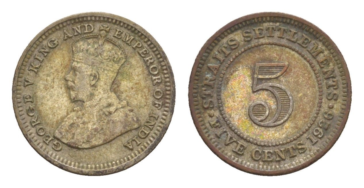 Стрейтс-Сетлментс (Стрейтс Сетлментс) 5 центов 1926 Георг V (1910-1936) KM 36 серебро 4655-653
