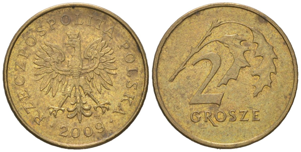 Польша 2 гроша 2009 MW Y 277 марганец латунь aUNC 4618-256