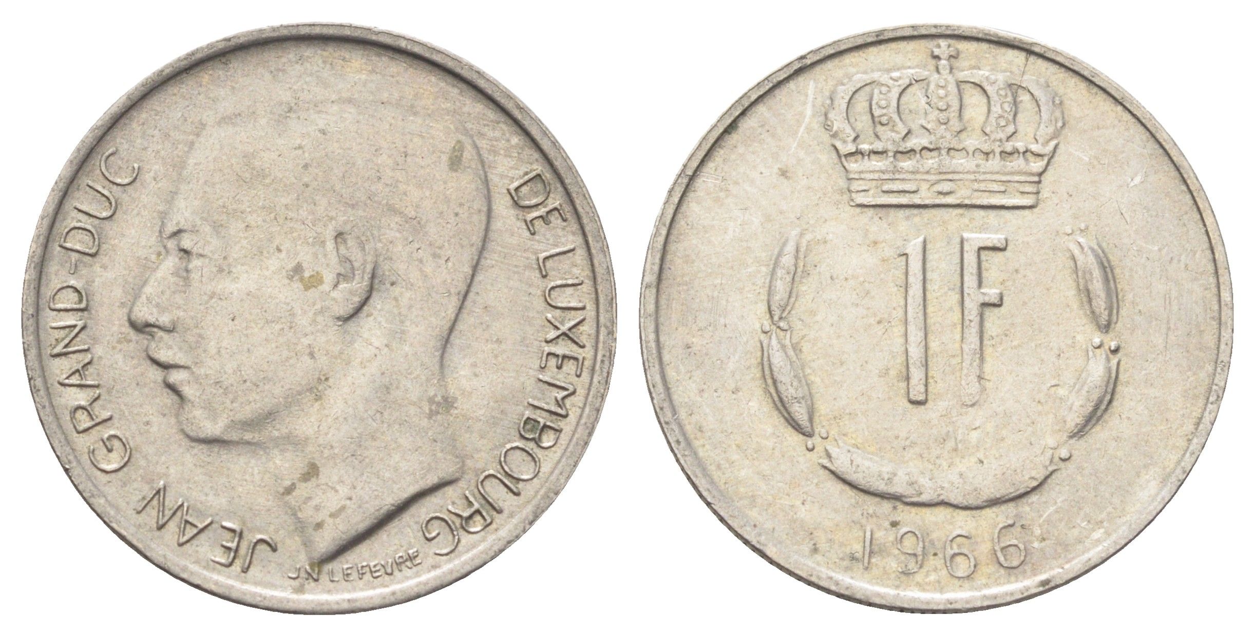 Люксембург 1 франк 1966 Великий герцог Жан (1964-2000) KM 55 медно-никель 4702-658