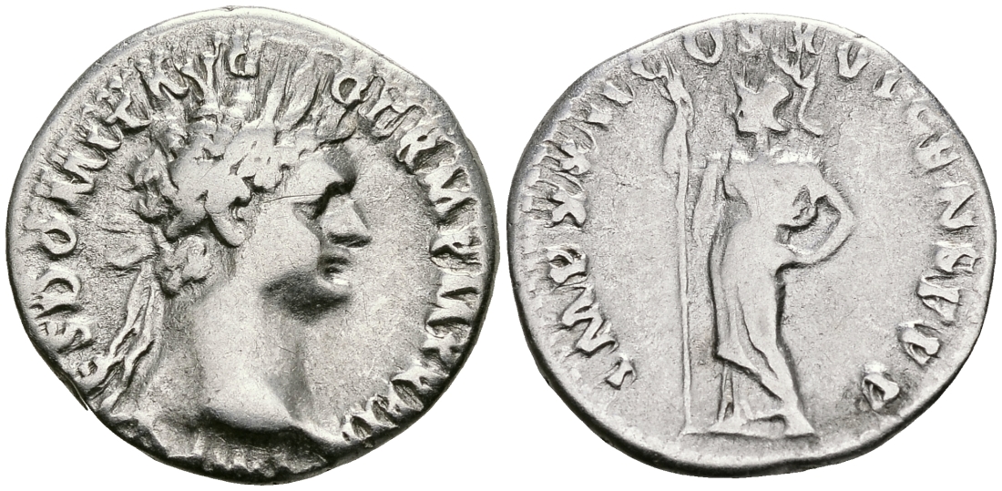 Римская Империя денарий 92 - 93 Домициан IMP XXII COS XVI CENS P PP Минерва Рим Very fine RIC 174 серебро 1073-3-11-4