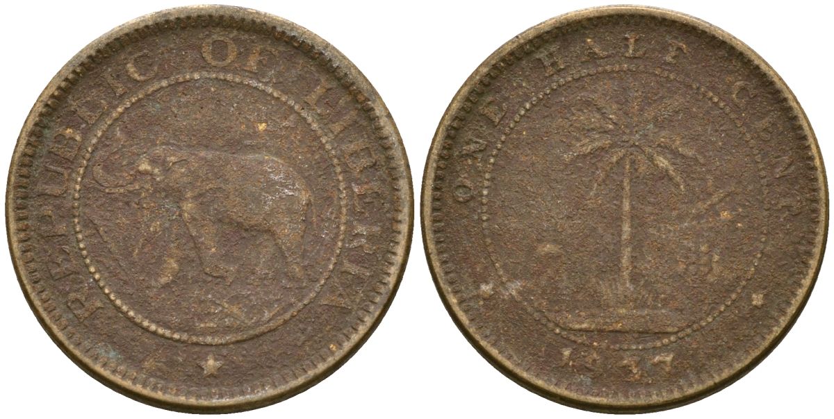 Либерия 1/2 цента 1937 KM 10 латунь 4174-416