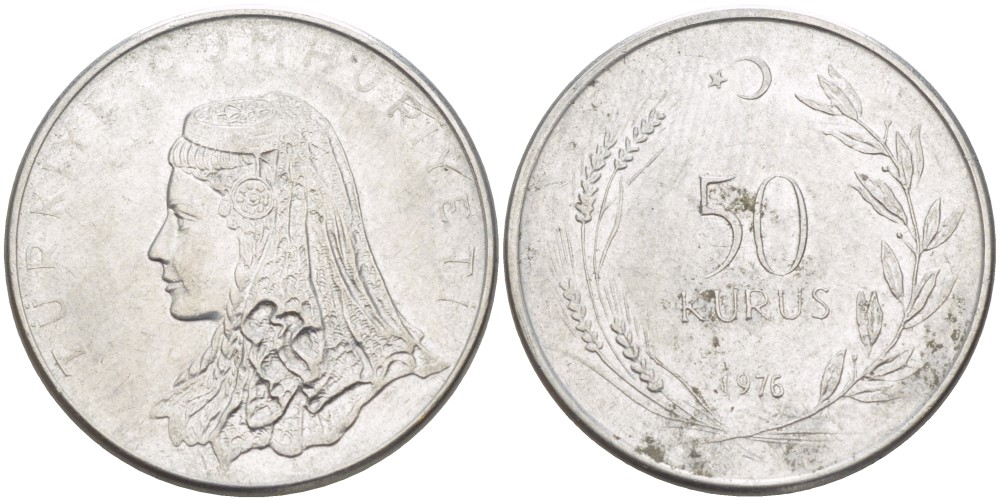 Турция 50 курушей 1976 Анатолийская невеста KM 899 нержавеющая сталь 3999-341