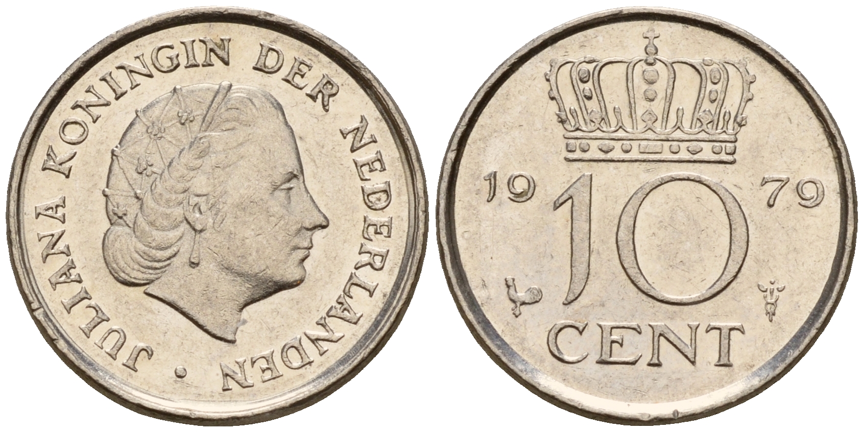 Нидерланды 10 центов 1979 Юлиана (1949-1980) KM 182 никель    4598-338