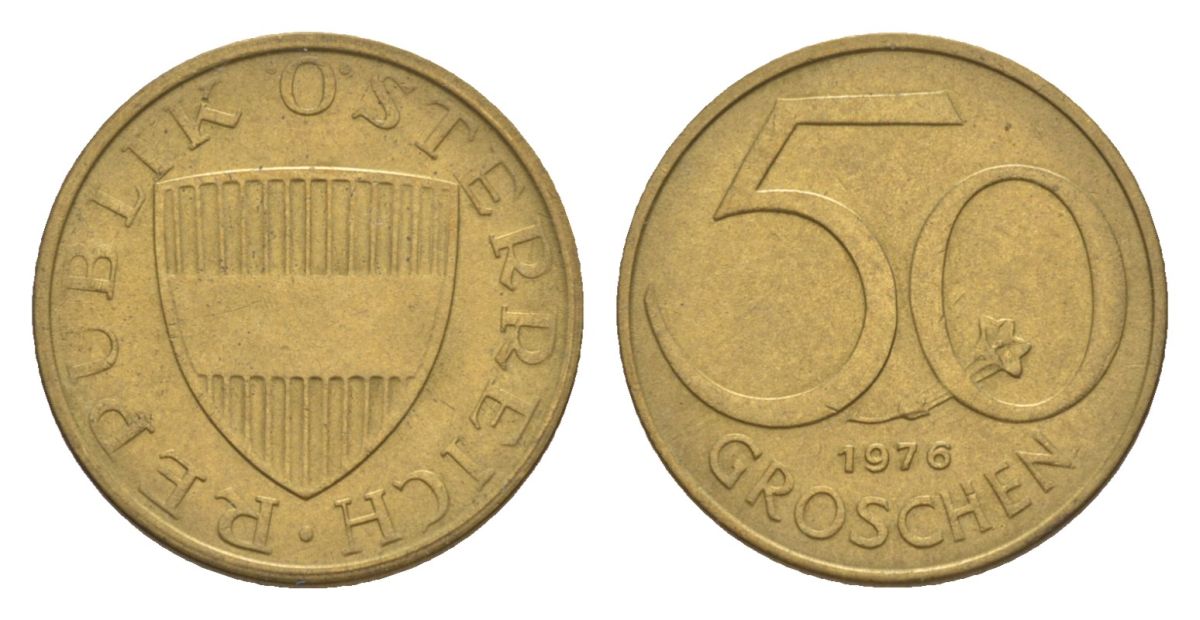 Австрия 50 грошей 1976 KM 2885 алюминиевая бронза 4632-652