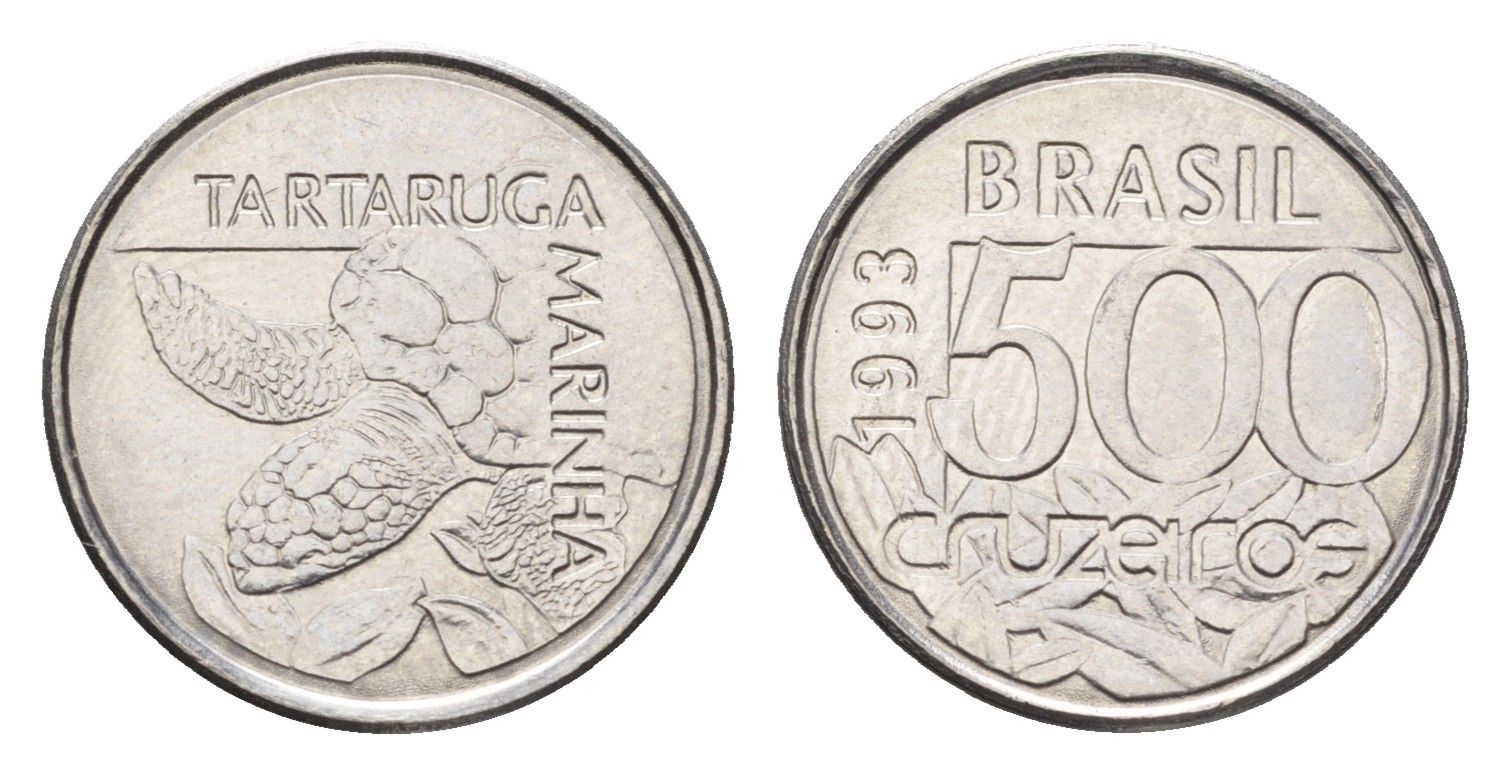 Бразилия 500 крузейро 1993 KM 624 нержавеющая сталь 4664-535