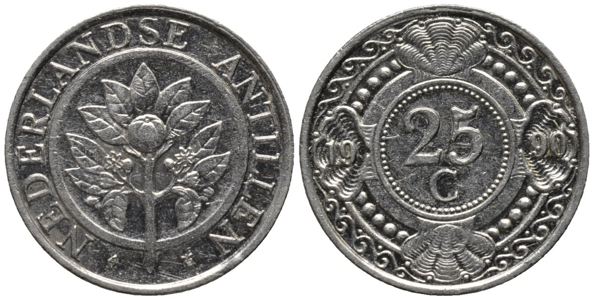 Нидерландские Антилы 25 центов 1990 Беатрикс (1980-2013) KM 35 никелированная сталь 4576-1231