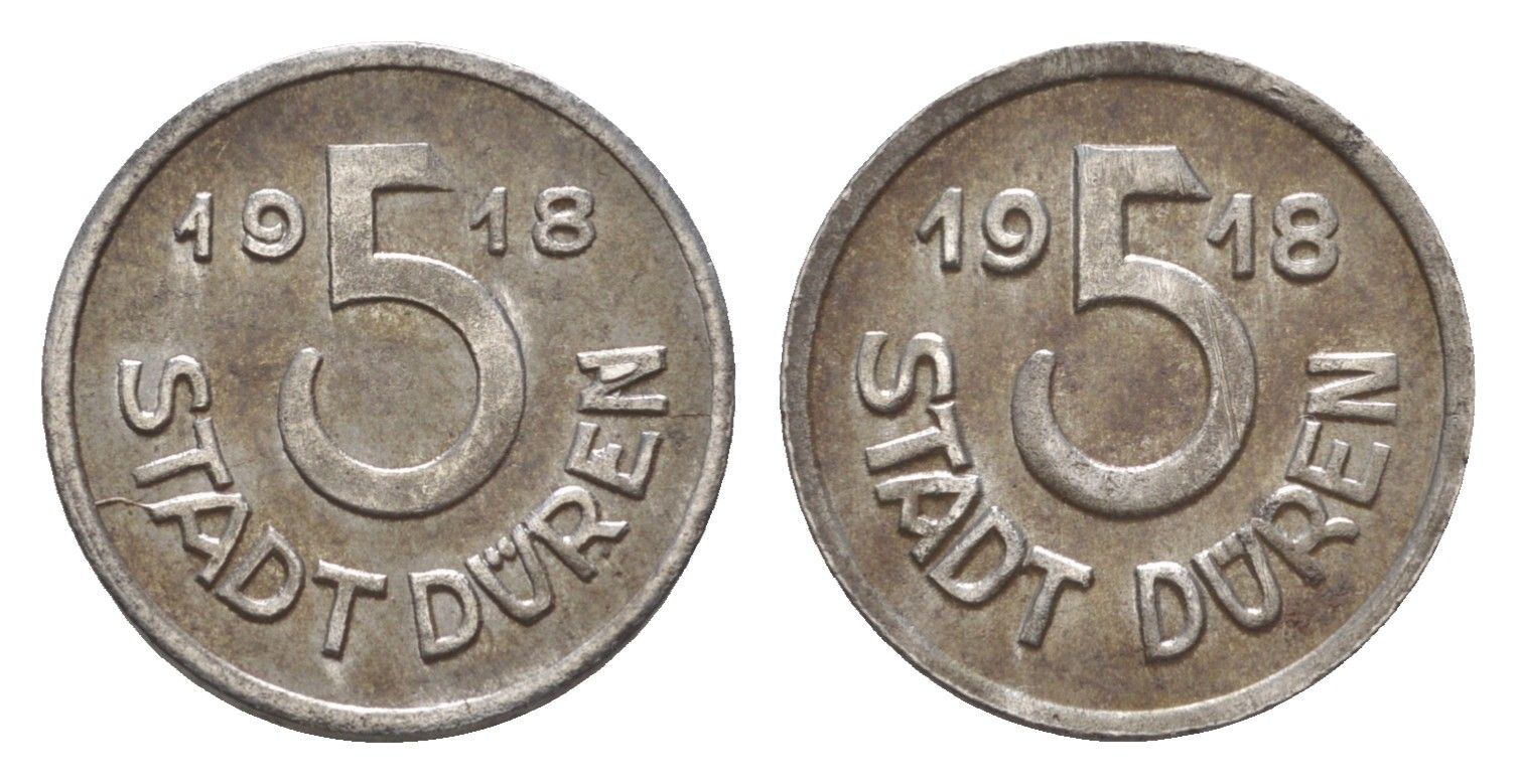 Дюрен 5 пфеннигов 1918 Funck 105.6, Men05 5807.7, Men18 7249.7 железо 4639-155