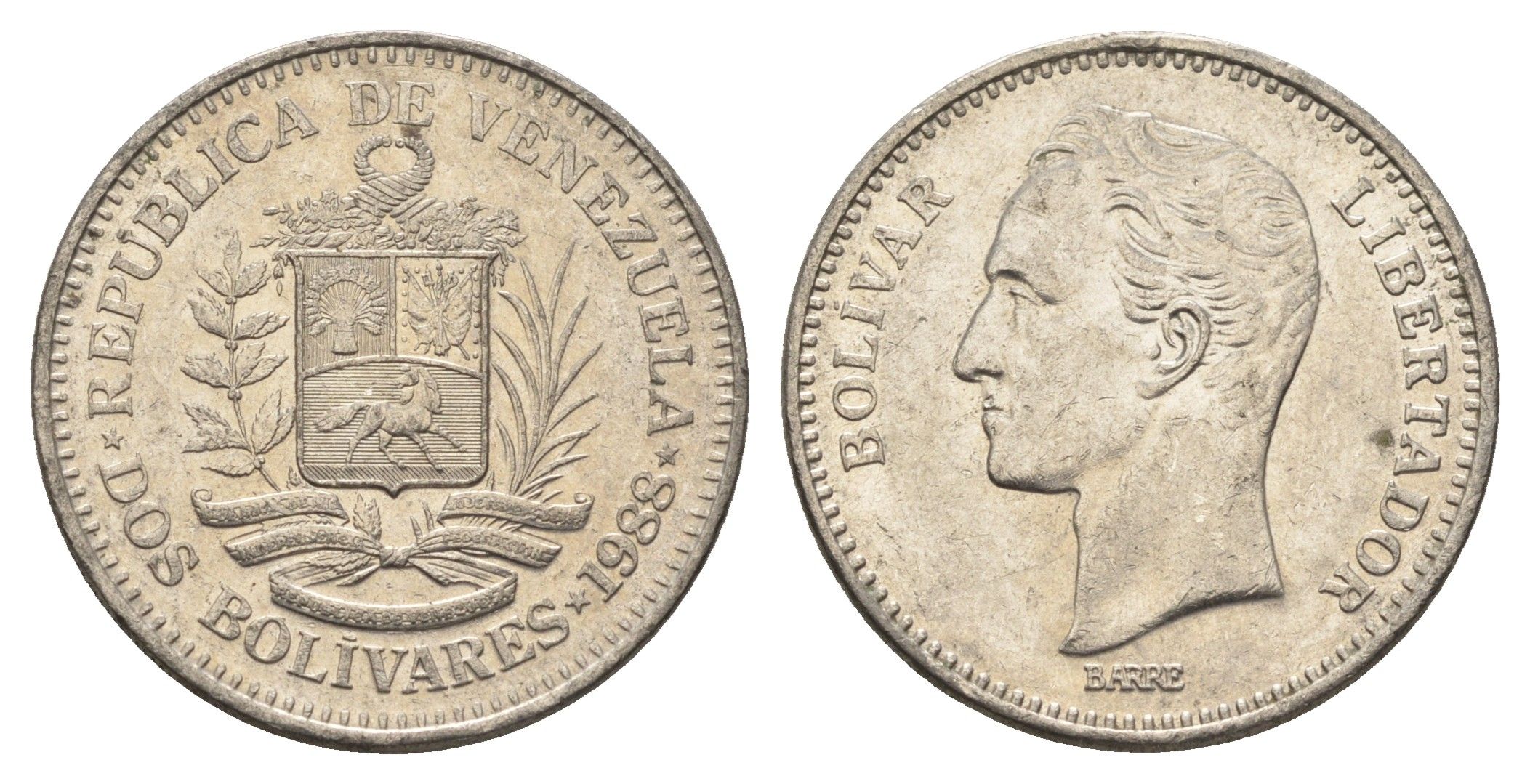 Венесуэла 2 боливара 1988 Симон Боливар Y 43 никель 4662-936