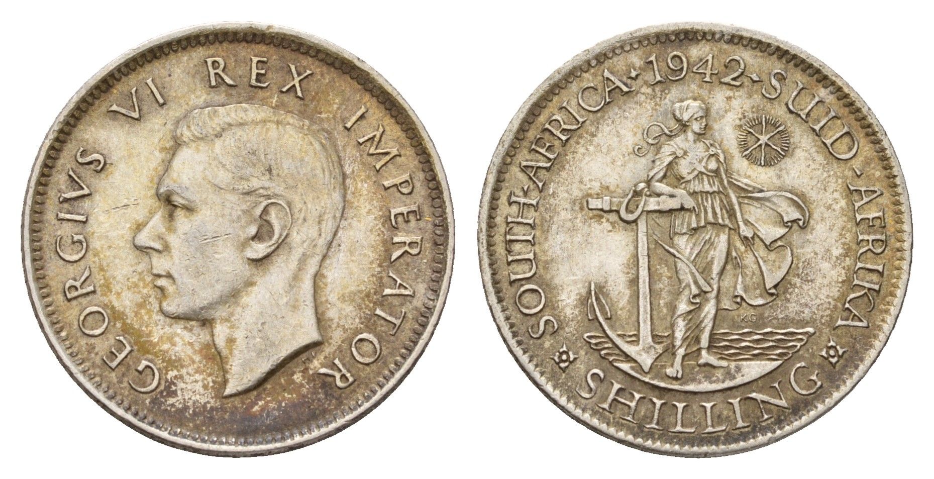 ЮАР 1 шиллинг 1942 Георг VI (1936-1952) KM 28 серебро 4127-2025