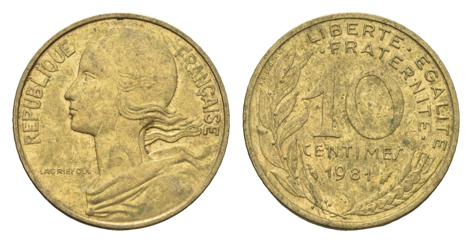 Франция 10 сантимов 1981 KM 929 алюминиевая бронза 4674-616