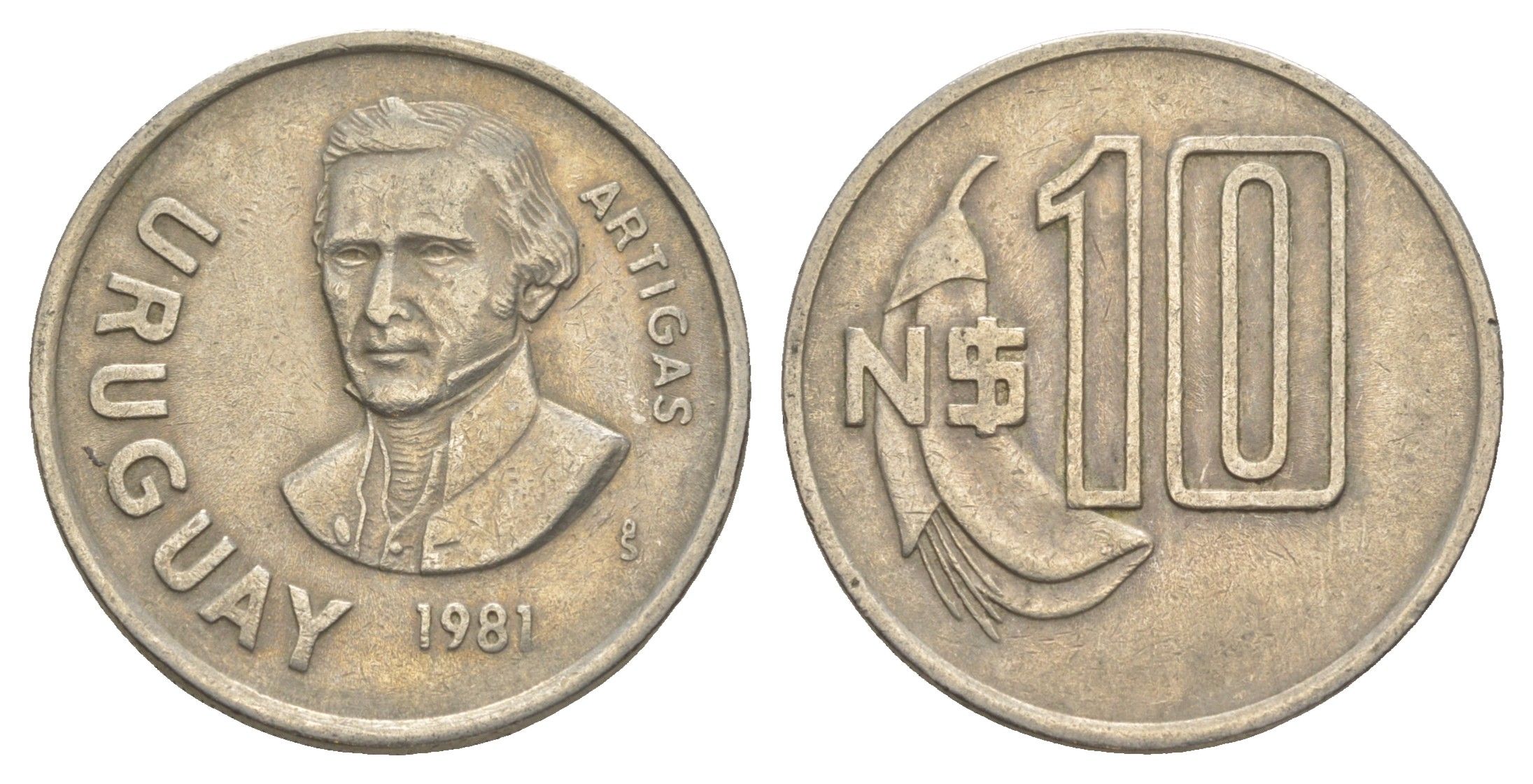 Уругвай 10 песо 1981 Хосе Хервасио Артигас KM 79 медно-никель 4635-357