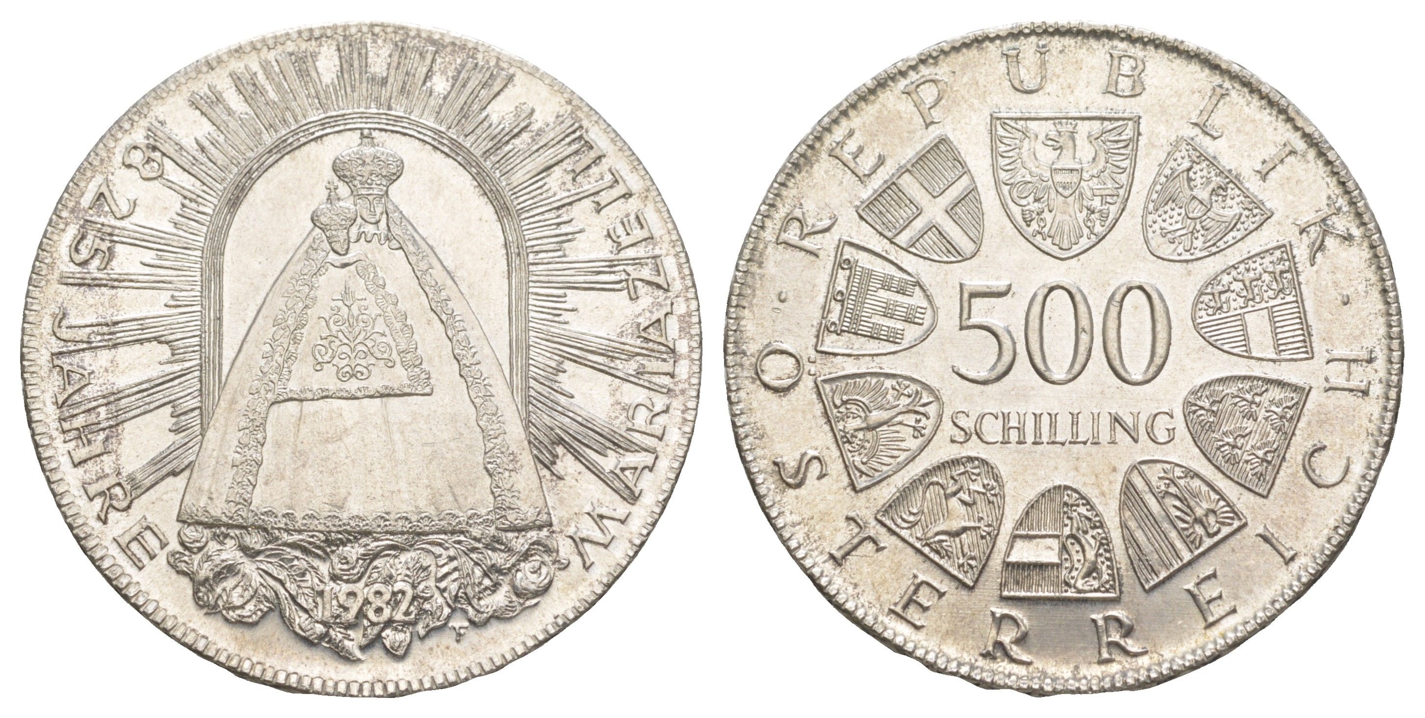 Австрия 500 шиллингов 1982 825 лет городу Мариацелль KM 2958 серебро BU 603-1443