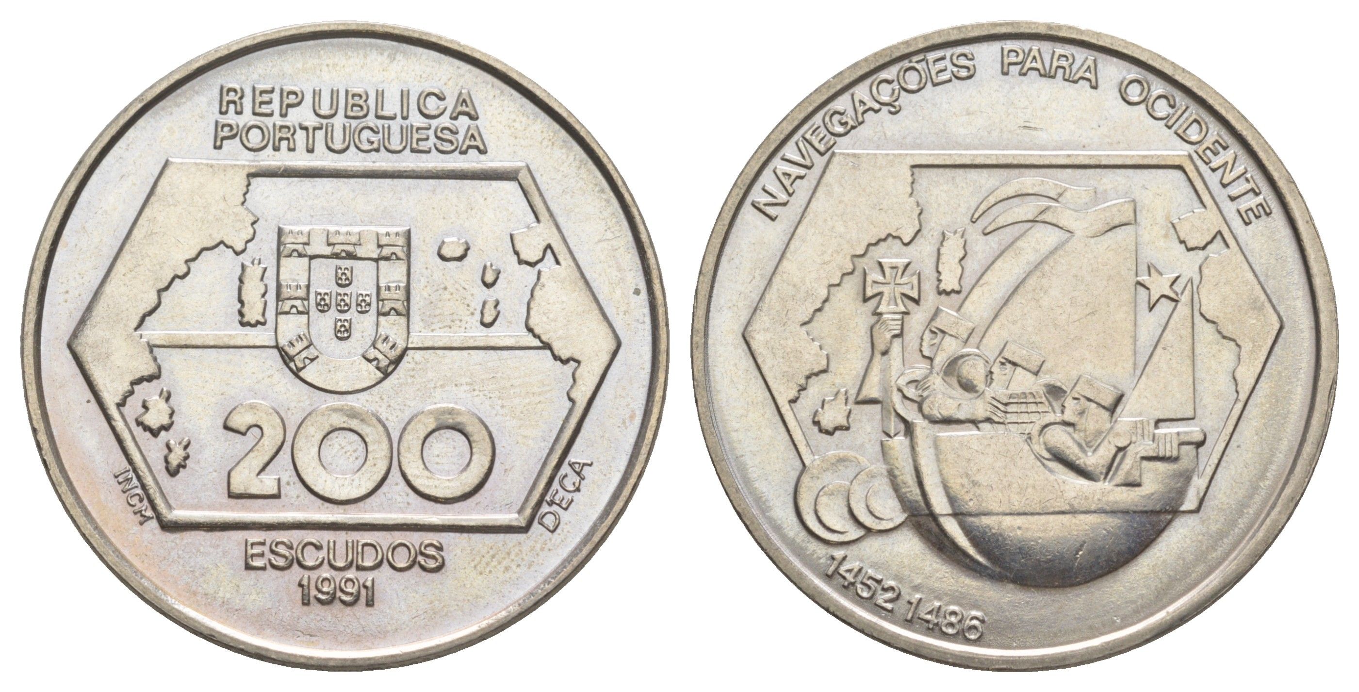 Португалия 200 эскудо 1991 Навигация на запад KM 659 медно-никель UNC 1101-5-33