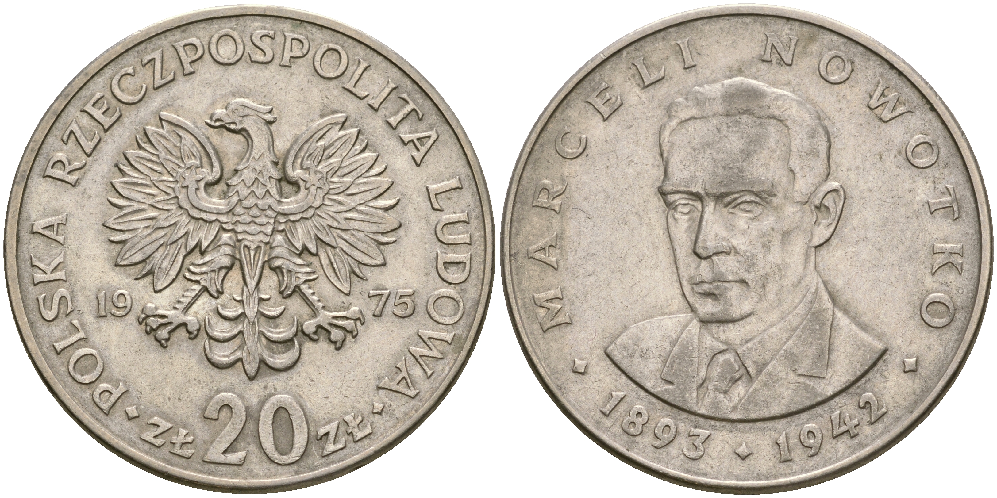 Польша 20 злотых 1975 Марцелий Новотко, монетный двор Кремница KM 69, Parchimowicz 246b медно-никель 4364-1733