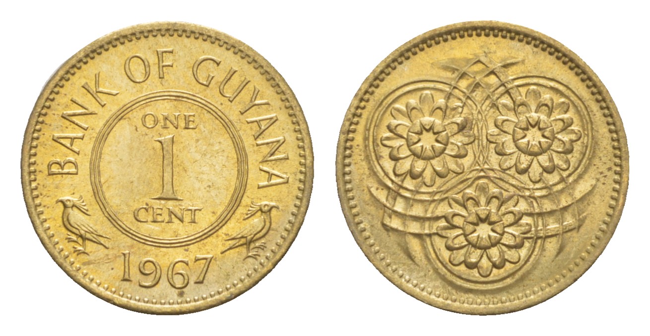 Гайана 1 цент 1967 Республика KM 31 никель латунь UNC 4659-514