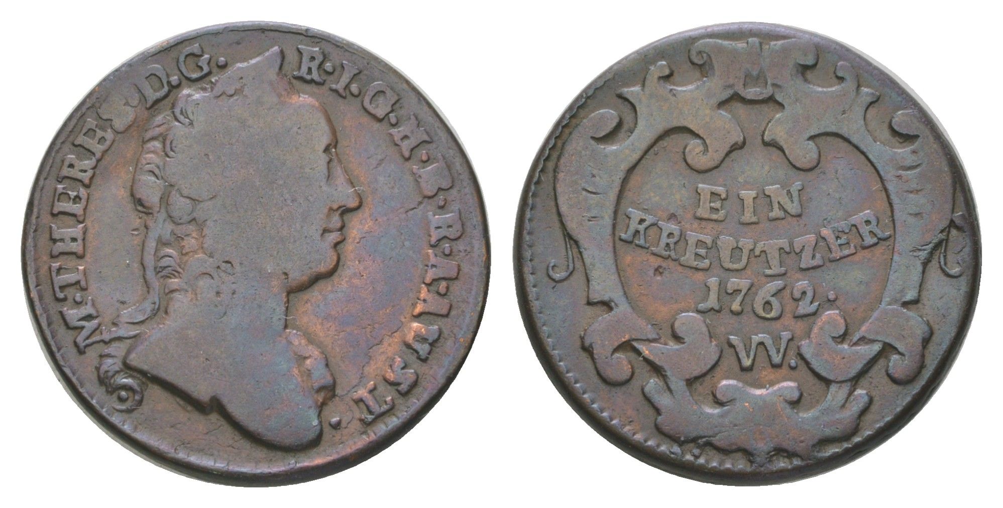 Австрия 1 крейцер 1762 W, Мария Терезия (1740-1780) KM 1993 медь 4622-251