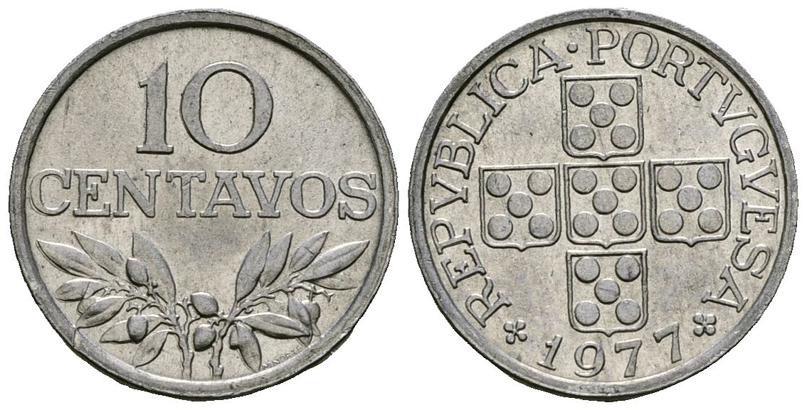 Португалия 10 сентаво 1977 KM 594 алюминий 4164-1057