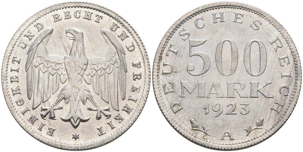 Германия 500 марок 1923 А KM 36, J.305 алюминий UNC 4574-911