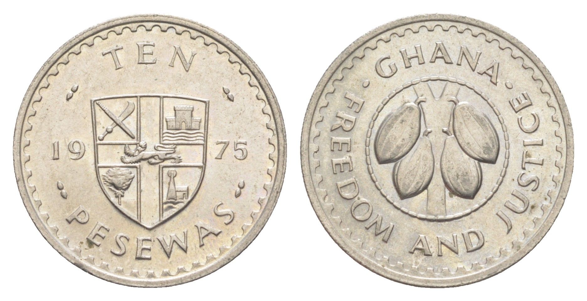 Гана 10 песев 1975 KM 16 медно-никель UNC 4654-454