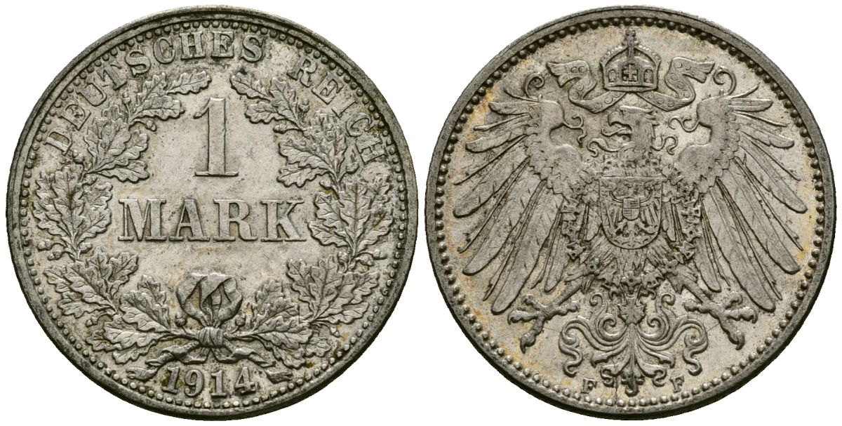 Германия 1 марка 1914 F KM 14 серебро 4172-451